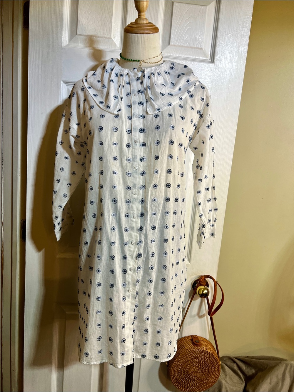 A Monday In Copenhagen Girls Cotton Blue Embroidery Ruffle Shirt Dress 12-14